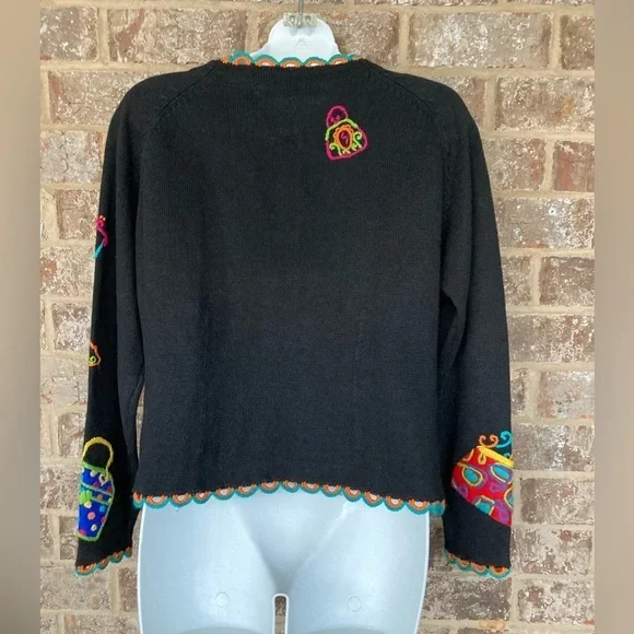Vintage 1994 Michael Simon multi color crochet patch sweater Size S Purses - Picture 15 of 16